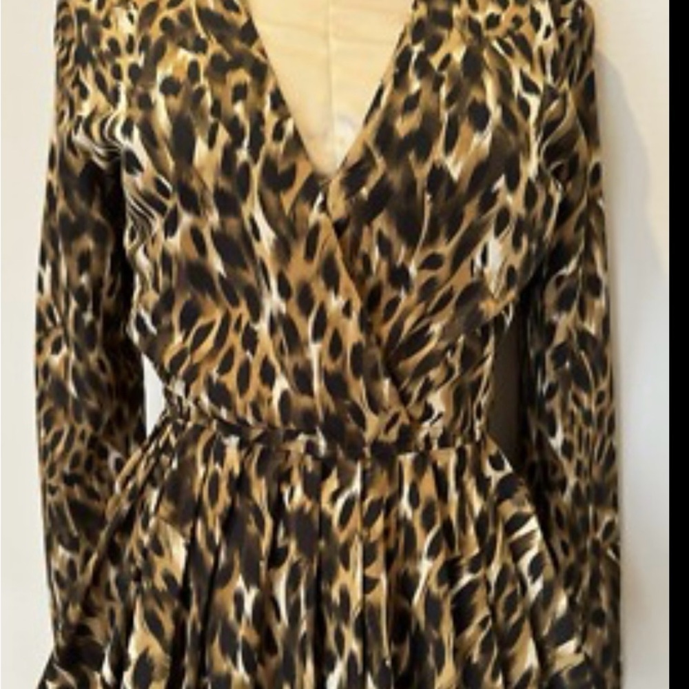 Kardashian Kollection peplum Leopard Print Wrap Dress size small